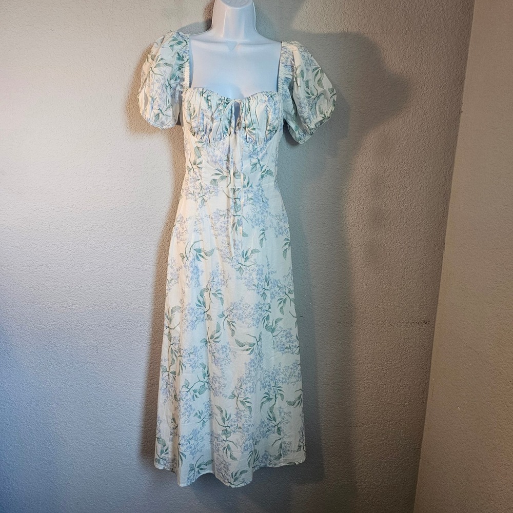 Mable NWT midi blue white floral dress medium cottage core fairy core - Picture 3 of 11